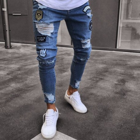 Calça Jeans Masculina Moderna Moda Verão Jovens Homens Bordada