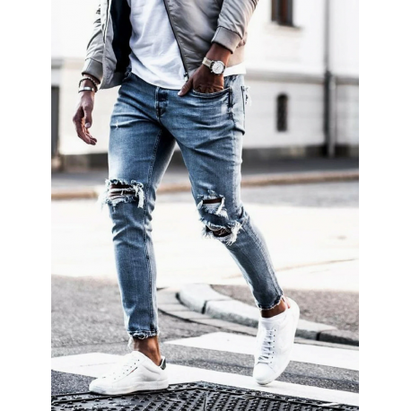 jaqueta jeans masculina rasgada