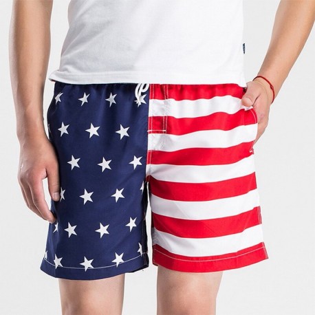 Short Bandeira Americana Praia Verão Para Banho Masculino Casual