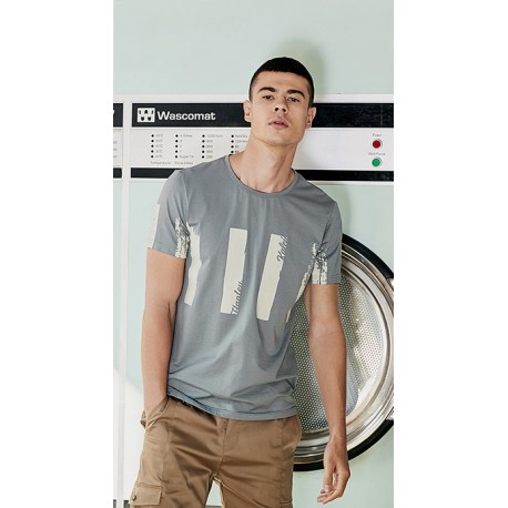 Camiseta Manga Curta Estampada Básica Elástica Formal Masculino