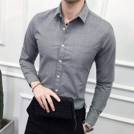 Camisa Social Elegante Moderna Formal com Botão Bolso Masculino
