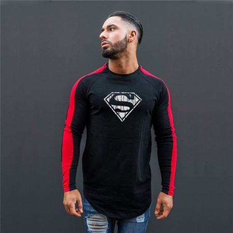Camiseta Estampado Superman Manga Longa com Listras Fashion Estilo Hype Masculino