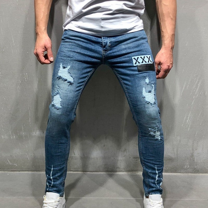 mirror Sports gravity Calça Jeans Fino Hyper com Rasgos Estampado Elástica Justa Estilo Casual  Masculina
