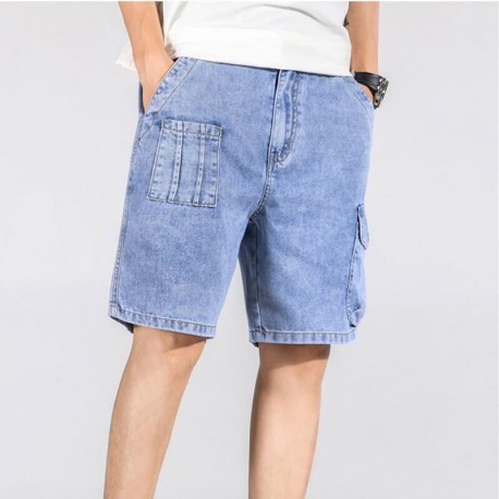 bermuda jeans com bolso lateral