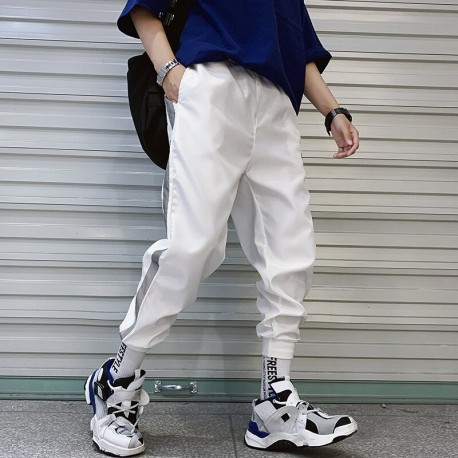 Calça Jogger Listras Lateral Moda Hip Hop Cintura Elástica Estilo Streetwear Outono Masculino