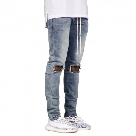 Calça Jeans com Rasgos Estilo Hip Hop Fashion Zipper Casual Confortável Dia a Dia Masculino