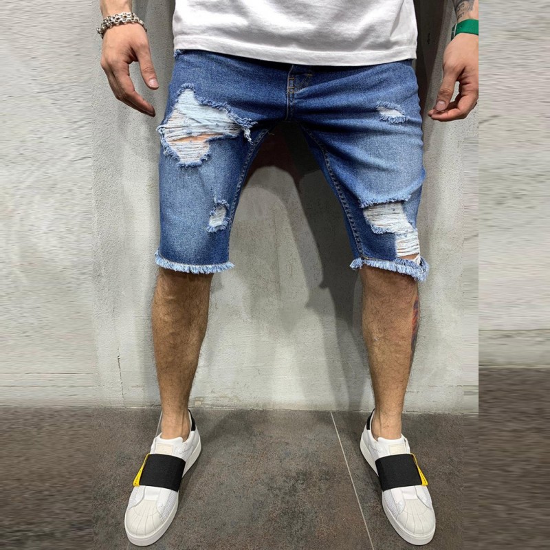 Bermuda jeans curta cintura alta, rasgado shorts jeans casual streetwear